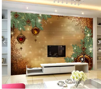 Custom 3D freskomis,Švenčių, Kalėdų Laikrodis Filialai papel de parede,viešbutis, kavinės, gyvenamasis kambarys su sofa-lova, TV miegamojo sienos tapetai