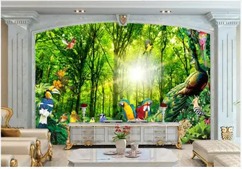 Custom foto tapetai, sienų ir 3 d freskomis Šiuolaikinės Gražus Saulės miškų svajonė natūralūs paukščių, gyvenančių kambaryje, TV foną sienos