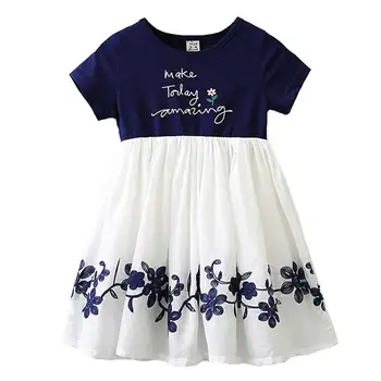 Vasarą Mergina Dress 2018 M. Nauja Baby Spausdinimo Drabužiai Vaikams, Gėlių Siuvinėjimų Suknelės Vaikas Mergina Medvilnės Princesė Atsitiktinis Suknelė