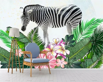 Individualizuotos fono paveikslėlį šiuolaikinės ranka-dažytos zebra tropinių augalų Šiaurės TV foną, sienų apdaila, sienų 3d tapetai