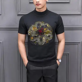 Naujas Mados Vyrų kalnų krištolas dizaineris trumpomis rankovėmis megztinis medvilnė Streetwear Hip Pop dizaino lašas laivybos