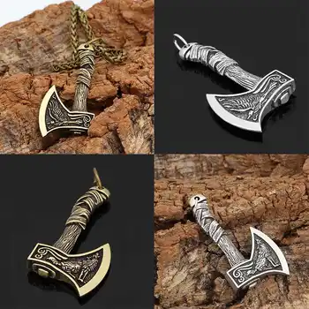 Skandinavijos Vikingai Karoliai Amuletas kompasas viking runos pakabukas varna dvigubas kirvis pakabukas vyriški karoliai