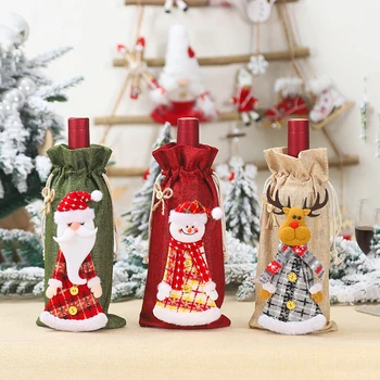 1pc Kalėdų Raudono Vyno Butelis Apima Maišelį, Lino Šventė Santa Claus Šampano Butelio Dangtelį, Kalėdų Dekoracijos namams