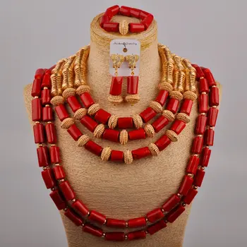 Prabanga Nigerija Raudona Natūralių Koralų Karoliukų Karoliai Afrikos, Nuotaka, Vestuvinė Suknelė, Aksesuarai Moterų Vestuvių Papuošalų Rinkinys AU-676