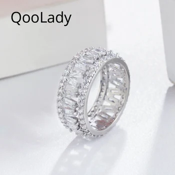 QooLady Mados Tuščiaviduriai Iš Balto Batono Kubinis Cirkonis Akmuo Piršto Žiedą, Elegantiškas Moterų Suknelė Pokylių Papuošalai, Aksesuarai F063