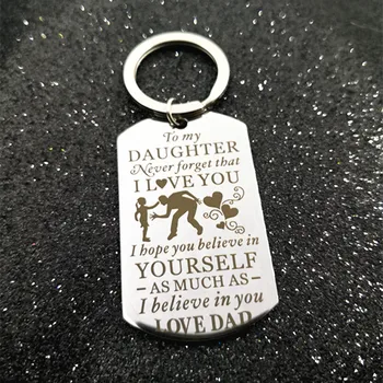 2vnt Nerūdijančio plieno armijos kortelės Keychain užrašu mano dukra, aš tave myliu, metalo automobilių key chain Dukra tėvo diena dovanos