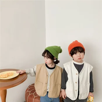 2021 m. Pavasarį Japonija stiliaus Berniukų ir mergaičių vientisos spalvos atsitiktinis plonas liemenės mada vaikams, vaikų medvilnės visas rungtynes, laisvi marškiniai