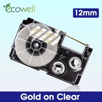 Ecowell 12mm XR 12XG etiketės Casio XR-12XG XR12XG etiketės, juostos, Aukso Aiškus, kad Casio KL-60 KL-120 KL-100 KL-300 Label Maker