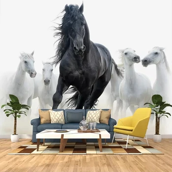 3D Foto Tapetai Šiuolaikinio Meno Black White Horse TV Foną, Sienos Popieriaus Freskos Kūrybinio Gyvenimo Kambario, Miegamasis Namų Dekoro