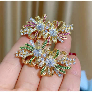 Naujas Elegantiškas Lankas Gėlių Segė Pin Kinų Stiliaus Prabangūs Cirkonis Sages Moterims Cheongsam Suknelė Smeigtukai Kūrybingi Papuošalai Broches