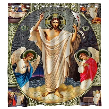 Kristaus Prisikėlimas Jėzaus Dušo Užuolaidų Mano, Religinių Ortodoksų Piktogramą Biblija Vakarų Mitas, Vonios Kambarys Dekoro Su Kabliukais