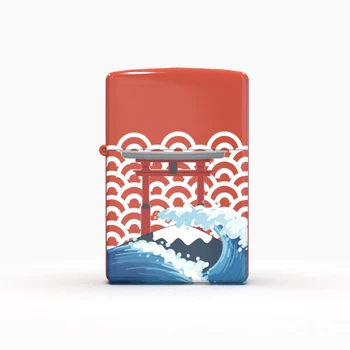 Raudona spalva Japonija stiliaus jūros bangos su fudzijama lengvesni vario medžiaga, originalas 100% Made in USA už Zippo