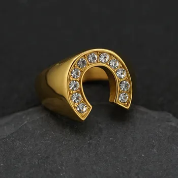 Naujas Cool dizainas, aukso spalvos Pasisekė Pasagos formos Žiedas su kalnų krištolas 316L Nerūdijančio Plieno papuošalai žirgo galvos Žiedo Juostoje, Pirštų