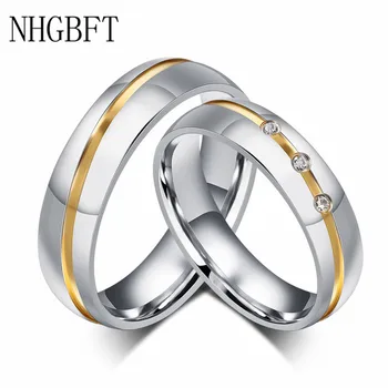 NHGBFT Klasikinis Aukso groove Vestuvinį Žiedą, Moterims, Vyrams, Nerūdijančio Plieno vestuvinis žiedas Pora Papuošalai