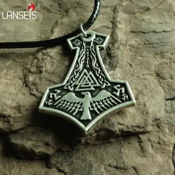 lanseis10pc Juoda Alavas Kryžiaus ir Simboliai Thors Plaktukas Pakabukas - Vikingų Skandinavų Dievas (Mjolnir)