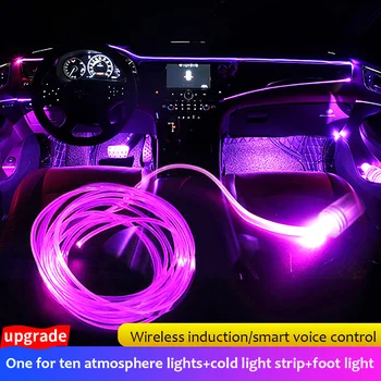 10in 1 RGB LED Atmosfera Automobilių Šviesos Interjero, Aplinkos Šviesos Optinio Pluošto Juostelių Šviesos App Kontrolės 