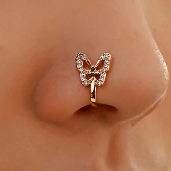 1Pc Crystal Butterfly Netikrą Nosį Žiedas Ne Auskarų Įrašą Ant Nosies Žiedą, Indijos Stiliaus Nosies Manžetai Netikrą Auskarų Pertvaros Nariz Papuošalai
