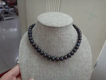 10-11mm gamtos pietų jūros originali juodos spalvos apvalių perlų vėrinį 18inch