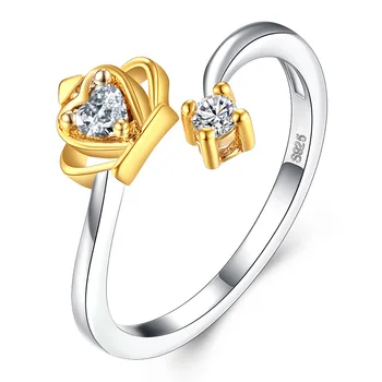 Karšto Pardavimo Sidabro Spalvos Žiedai Mados Karūna Crystal Reguliuojamas Atidaryti Žiedas Vestuvės Juvelyrika Vestuvinis Žiedas Dovana
