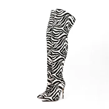 2022 m. Pavasarį ir Rudenį Naujų Stiletto Kulniukai Pusėje Užtrauktukas Zebras Spausdinti Over-the-knee Batai Didelio Dydžio Madingų Moterų Batai