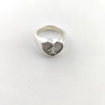 Didmeninė Užsakymą Meilės Žiedai 13mm Širdies Signet Žiedas Asmeninį 925 Kietas Silve Graviruotas Kanji Simbolis Žiedas, skirtas Moterims, Vyrams Žiedas