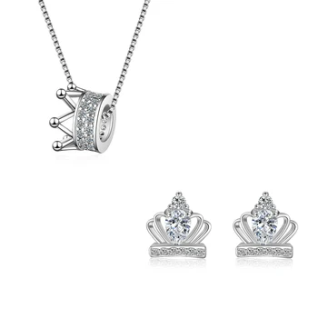 Unikalus Kietojo 925 Silver Needle Cirkonis Princess Crown Aišku, CZ Pakabukas Karoliai+Auskarai Moterims, Grandinės Fine Jewelry Nustatyti Kolye