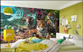 WDBH 3d foto tapetai užsakymą freskos Miško gyvūnų tigras, dramblys aliejaus tapybai kambarį namų dekoro 3d sienų freskomis tapetai