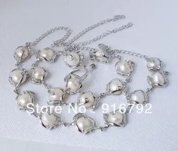 nemokamas pristatymas Mados juvelyriniai dirbiniai baltos spalvos gėlavandenių perlų vėrinį apyrankę, auskarus žiedas rinkinys
