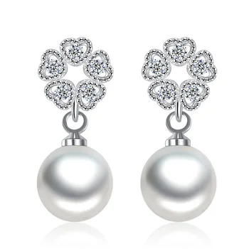 925 sterlingas sidabro mados blizga crystal pearl širdies stud auskarai moterims, didmeninė juvelyrika dovana lašas laivybos