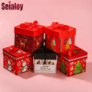 Seialoy Atskiros Pakuotės 10cm*10cm*10cm Raudona Kalėdų Kvadratinė Dėžutė Tinka Kalėdų Papuošalų, Dovanų Popieriaus Dėžės Su Kaspinu