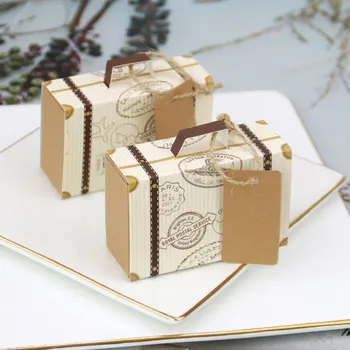Saldainiai Pakavimo Dėžutė Popieriaus Lagamino Formos Dėžės Su ID Kortele Kalėdų Vestuves Baby Shower Džiaugtis Svečiai Dovanų Pakavimo Krepšiai