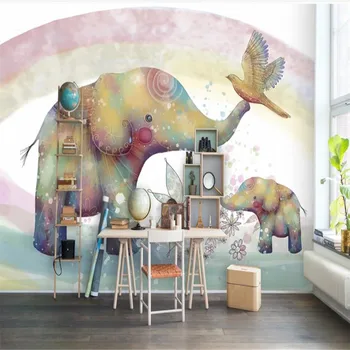 Milofi užsakymą 3D tapetai, freskos vaivorykštė animacinių filmų dramblys vaikų kambarys fono sienos kambarį miegamojo puošmena paintin