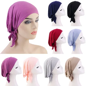 2022 Mados Moteris Turbaną Skrybėlę Minkšta Elastinga Modalinis Vientisos Spalvos Vidinis Dangtelis Lady Musulmonų Šukuosena Apvyniokite Galvą Skara Hijab Bžūp Turbante
