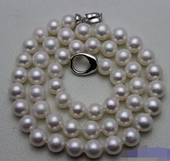 apvalios baltos spalvos gėlavandenių perlų vėrinį 9-10mm 17INCH Lydinys