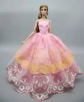 Pink Gėlių Off Peties Princesė Suknelė Barbie Lėlės Drabužiai Nėrinių Vestuvių Suknelė 1/6 BJD Lėlės Priedai 11.5