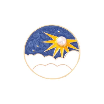Naujų Perlų Papuošalų Kūrybos Cartoon Mėnesį ir Dieną Mados Kūrybos Animacinių filmų Sagė Puikus Emalio Ženklelis Drabužių Priedai