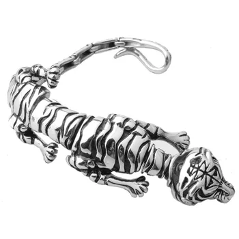 Madinga Dviratininkas Nerūdijančio Plieno, Poliruoto Sidabro Spalvos 3D Tigras Skeletas Manžetai Bangle Mens Berniukai Liejimo Apyrankės Papuošalai Punk Gyvūnų