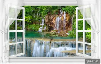 Custom freskos 3d foto tapetai, Gražus gamtovaizdis krioklys už lango kambarį Namų dekoro tapetų sienos, 3 d