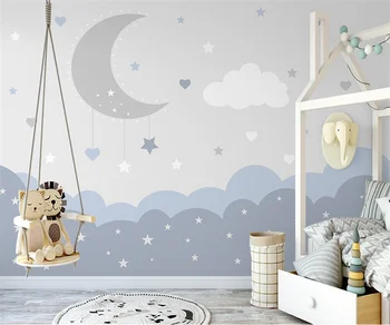 Custom berniukas ir mergaitė kambario 3d tapetai Šiaurės ranka-dažytos minimalistinio mėnulis žvaigždžių vaikų kambarys patalpų foną