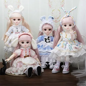 30cm 1/6 BJD Doll Mergaitė Cute Lolita Dress Nuimamas Bendras Lėlė Princesė Makiažas Grožio Lėlės Mados Suknelė 