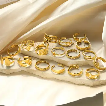 Alyvos Slėgis Nerūdijančio Plieno Žiedas Star Širdies Kubos Bambuko Žiedus Pora Žavesio Moterų Papuošalai Reguliuojamas Piršto Priedai BFF