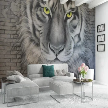 Custom 3D Reljefo Tigras Plytų Sienos, Tapetai Gyvenamasis Kambarys su Sofa-lova, TV Foną, Sienos Popieriaus Namų Dekoro Freskos Papel De Parede 3d