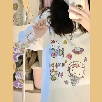 Kawaii Japonijos korėjiečių Versija Hellokitty Hello Kitty trumpomis Rankovėmis T-Shirt Moterims, Half-Sleeve Studentų Medvilnės Laisvi Marškinėliai Viršų