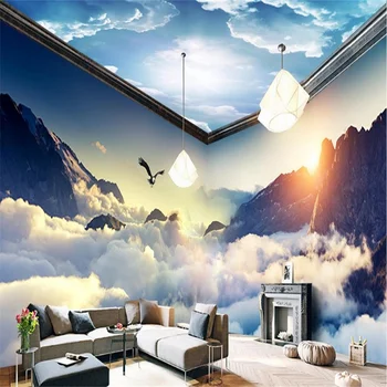 Custom svajonių debesys ir kalnai 3D Tapetai kambarį Šiuolaikinės spalvinga TV darbastalio tapetai HD mados Tapetai, Freskos