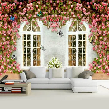 Custom Sienų Tapetai, 3D Kūrybos Romantiškas Gėlių Lange Sienų Tapyba Kambarį, TV, Sofa, Miegamojo Sielovados Papel De Parede 3D