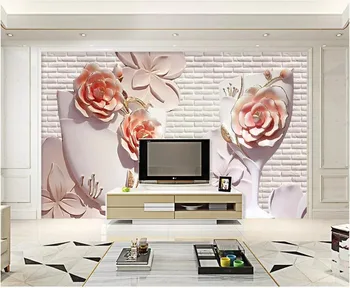 custom freskos 3d foto tapetai miegamajame Gėlių iškilumo plytų sienos fone, Namų tobulinimo tapetai, sienų ir 3 d