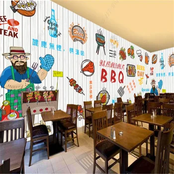 3D ranka-dažytos medinės lentos, turkijos kepsnių restoranas tapetai alaus greito maisto restoranas fono sienos freskos tapetai