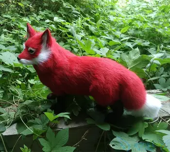 didelis 35x22cm fox sunku modelį,polietileno ir raudonos pūkuotas kailio nuolatinis fox prop apdailos žaislas 2116