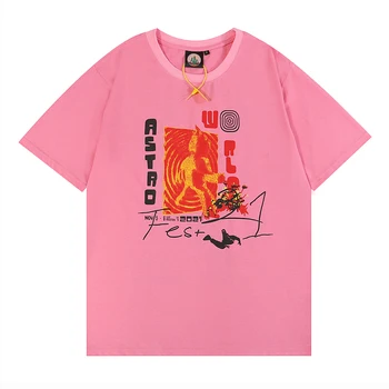 Scott Travis Astroworld Balionas Vyrams trumpomis Rankovėmis T-Shirt Vyrai ir Moterys Vasarą Retro Hip-Hop Atsitiktinis Tees Negabaritinių vatos Pagaliukai