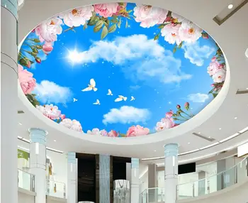 lubų freskomis tapetai užsakymą 3d foto tapetų lubų Balti debesys pink flower lubos, sienos, dokumentai namų dekoro 3d
